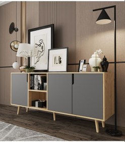 Resim Latina Modern Konsol 3 Kapaklı 180 Cm Safir Meşe - Antrasit Safir - Antrasit 
