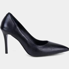 Resim Desa Kadın Siyah Sivri Burunlu Klasik Dokulu Deri Stiletto 