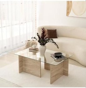 Resim Neostill New Cam Sehpa/Traverten Desen 