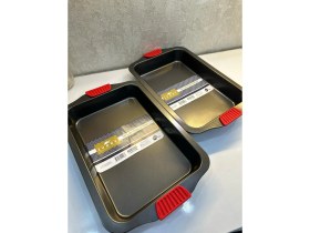Resim İLGİN HOME Ivory Teflon Fırın Tepsisi Yapışmaz, Kırmızı Silikon Tutacaklı 