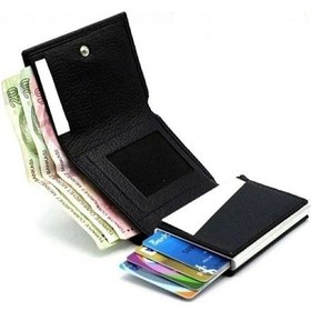 Resim Brahma Model Unisex Vegan Deri Mekanizmalı Vegan Deri Rfıd Cüzdan Kartlık Portföy Siyah 