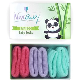 Resim Novibaby 3'lü Bambu Yenidoğan Bebek Çorap I Purple Candy I Kız Erkek Bebek Çorabı 