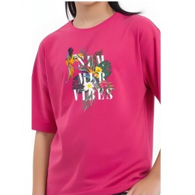 Resim Fyk Kids Kız Çocuk Basic Summer Papağan Baskılı T-shirt Fuşya 