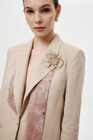 Resim Fularlı Blazer Ceket - 38 / Bej 