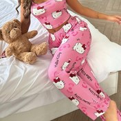 Resim Kızlar için Strapless Pijama Takımı - Pembe Karikatür Baskısı, Kalp ve Yıldız Detaylı Rahat Ev Giyimi, Tüm Mevsim Konforu, Yetişkin Bedeni, Yatak Odası Temelleri | Karikatür Baskılı Pijamalar | Rahat Uygunluk, Sevimli Aksesuarlar için 
