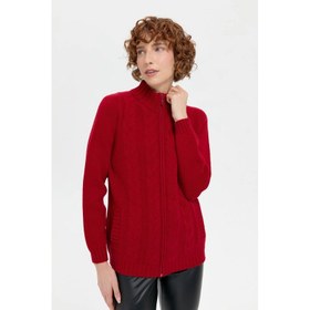 Resim Desen Triko Dik Yaka Dikişsiz Önü Saç Örgülü Kadın Yün Hırka 24268 (24268) 