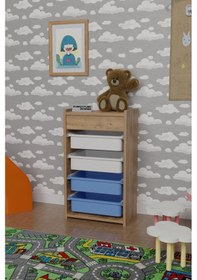 Resim 4 Sepetli Çok Amaçlı Oyuncak Dolabı Atlantik Çam Beyaz - Mavi Kahverengi 