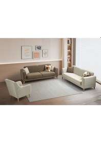 Resim Gürün Ahşap Ayaklı Kahverengi 3 Lü Kanepe Kahverengi 