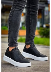 Resim Kb-007 Kuback Siyah Beyaz Yüksek Taban Tek Bant Bağcıksız Günlük Erkek Ayakkabı Kb-007-Siyah-Cilt-10754 001 