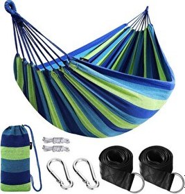 Resim Valkyrie Çift Kişilik XL 260x150 CM Kemerli Kolay Kurulabilir Kanvas Hamak Çantalı Mavi 