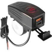 Resim Gajeena Motosiklet Usb Şarj Cihazı, Pd+qc3.0 Çift Portlu Hızlı Şarj, Led Voltaj Göstergesi, 12/24v, 22-25mm Direksiyon Montajı 