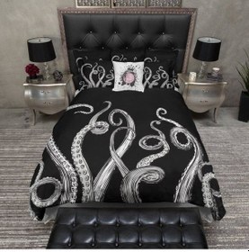 Resim Ahtopot Çift Kişilik 4 Parça Saten & Pamuk Nevresim Takımı Siyah 