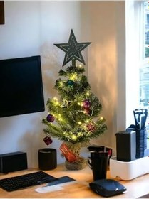 Resim Lapidaria 30 Cm Süslü Ve Led Işıklı Yılbaşı Çam Ağacı Kütük Tabanlı Jüt Ipli 