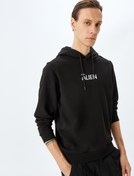 Resim Şardonlu Pamuk Karışımlı Kapşonlu Slogan Baskılı Sweatshirt 