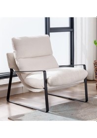 Resim Sller Portatif Metal İskeletli Berjer, Modern Metal İskeletli Portatif Tekli Koltuk Zarif Beyaz 