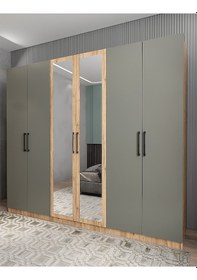 Resim Kayra 6 Kapaklı Gardırop Dolap Çam Füme 