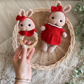 Resim Amigurumi Kırmızı Tavşanım Bebek Seti - Patikli Bebek Seti 