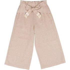 Resim Kurdele Bağlamalı Keten Pantolon Bej 