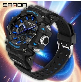 Resim Oldfriend Siyah Mavi Sanda Erkek Kol Saati: 50m Suya Dayanıklı, Dijital & Analog, Kronometre, Alarm Diğer 