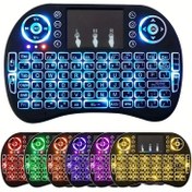 Resim Touchpad ve 7 Renkli Arka Aydınlatmalı i8 2.4G Mini Kablosuz Klavye - Tak ve Kullan, Süper Havalı Tasarım, Android TV Kutusu, Akıllı TV, Projektör, PS3 ve Daha Fazlası İçin Mükemmel! 