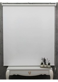 Resim Ithal Kalın Beyaz Zebra Stor Güneşlik Perde Etek Düz Alüminyum Kasa Metal Ayak Beyaz 