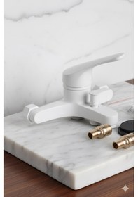 Resim 050-1 Banyo Bataryası Robot Duş Takımı Musluk Armatür Siyah Beyaz Gold Krom Renkler Beyaz 