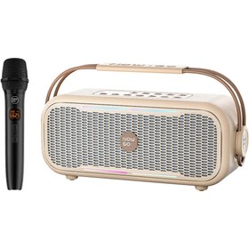 Resim NowGo C1 100W Taşınabilir RGB Bluetooth Hoparlör Mikrofonlu Karaoke Parti Speaker Bej 
