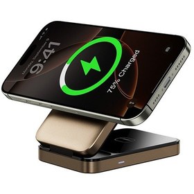 Resim Wiwu Wi-w038 3in1 Katlanabilir Kablosuz Şarj Standı 15w Gold 