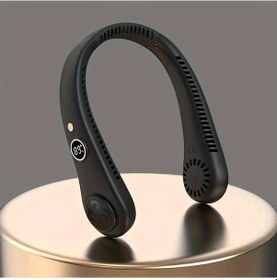 Resim Taşınabilir Şarj Edilebilir Bladeless Boyun Fan - 360 Soğutma Giyilebilir Kişisel Fan Black Siyah 