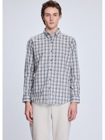 Resim Bej Slim Fit Kareli Düğmeli Yaka Uzun Kollu Pamuklu Gömlek 19151010014a 45 1964074 Bej 