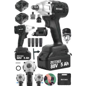 Resim Steiner Alman 88 V 5 Ah Çift Akülü Somun Bijon Sökme Takma Sıkma Matkap Kömürsüz Akülü Vidalama + Madren 