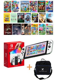 Resim Nintendo Switch OLED (Beyaz) – 18 Oyunlu Model + ConsoleX Taşıma Çantası 