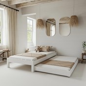 Resim Canvas Model Yavrulu Beyaz Renk Çam Ahşap Karyola 