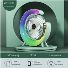 Resim Yuba Avm Masaüstü Vantilatör Usb Şarjlı Rgb Led Işıklı 3 Kademeli 180° Ayarlanabilir Soğutucu Fan Yeşil 