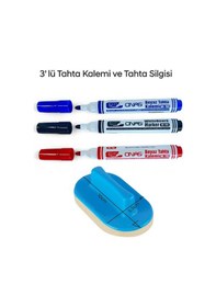 Resim Mikro Ns-703 Yuvarlak Uç Beyaz Yazı Tahta Kalemi 3 Lü Set Kraf 575g Tahta Silgisi Karışık 