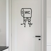 Resim 1 adet Karikatür "WC" Vinil Sticker - Eğlenceli Tuvalet Duvar Sanatı, Kolay Kurulum, Parlak Bitiş, Geometrik Desen, Banyo Dekorasyonu için İdeal, Banyo Dekorasyonu ve Aksesuarları 