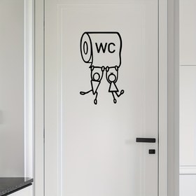 Resim 1 adet Karikatür "WC" Vinil Sticker - Eğlenceli Tuvalet Duvar Sanatı, Kolay Kurulum, Parlak Bitiş, Geometrik Desen, Banyo Dekorasyonu için İdeal, Banyo Dekorasyonu ve Aksesuarları 