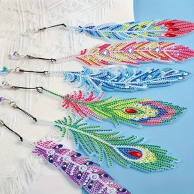 Resim Kristal Kolyelerle 6'lı Elmas Boyama Kitap Ayracı DIY Tüy Şekilli Sanat Seti, Hayvan Temalı El Sanatları Seti, Düzensiz Elmaslar, Okuma Tutkunları ve Kişiselleştirilmiş Hediyeler için Akrilik Malzeme 