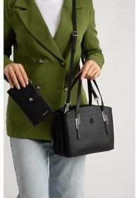 Resim Just Polo Kadın Orijinal Just Polo 5 Bölmeli Şık El & Omuz Çantası Ve Cüzdanı Shoulder Bag 26 X 24 Siyah Kombin 