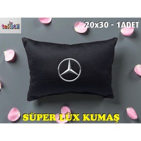 Resim İZ WORTH WEARİNG MERCEDES ARAÇ BOYUN YASTIĞI SÜPER LÜX SİYAH DÖŞEMELİK KUMAŞ LASTİKLİ 1 Adet 20x30cm. 