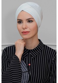 Resim Hürrem Bone Krem Pratik Hazır Geçmeli Tesettür Bone Sandy Kumaş Üç Çapraz 180 Krem 