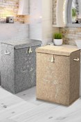 Resim Smyak 2'li Set Keçe Kapaklı Kirli Çamaşır Sepeti - Çok Amaçlı Saklama Kutusu 55 X 41 X 30 Cm 