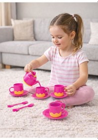 Resim Oyuncak Çay Seti Pembe Fincanlı Çaydanlık Mutfak Oyuncağı Kız Çocuk Evcilik Seti 