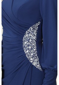 Resim Raika Moda Taş Detaylı Lavinni Tesettür Abiye Elbise İndigo 