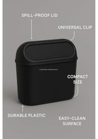Resim Araç İçi Çöp Kovası, Mini Otomobil Çöp Kutusu, Klipsli Ve Kancalı Tasarım, Kol Dayama Veya Koltuk Arkasına Takılabilir, Siyah Plastik Araba Çop Kabı, Dökülme Önleyici Kapaklı 