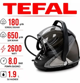 Resim Tefal GV9620 Pro Express Ultimate Care Buhar Kazanlı Ütü 2600 Watt 180 gr Sürekli 650 gr Şok Buhar Güçlü Performans Çıkarılabilir Su Haznesi Kireç Önleme ve Pratik Kullanım 
