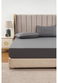 Resim Ranforce Antrasit Pamuklu Tek / Çift Kişilik Battal Tam Kenar Lastikli Çarşaf 14 Renk Fıtted Antrasit 