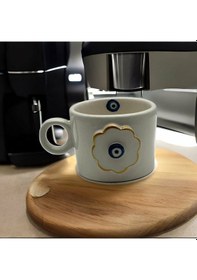 Resim Altın Yaldız Çiçek Nazar Fincan Mug 