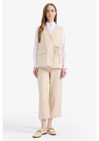 Resim DeFacto V Yaka Bağcıklı Basic Düz Blazer Yelek E4358AX25SPBG702 Bej 
