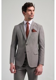 Resim İmza Kendinden Desenli Bez Ayağı Mono Yaka Tam Astar Esnek 6 Drop Slim Fit Takım Elbise 1001250168 Koyu Bej 